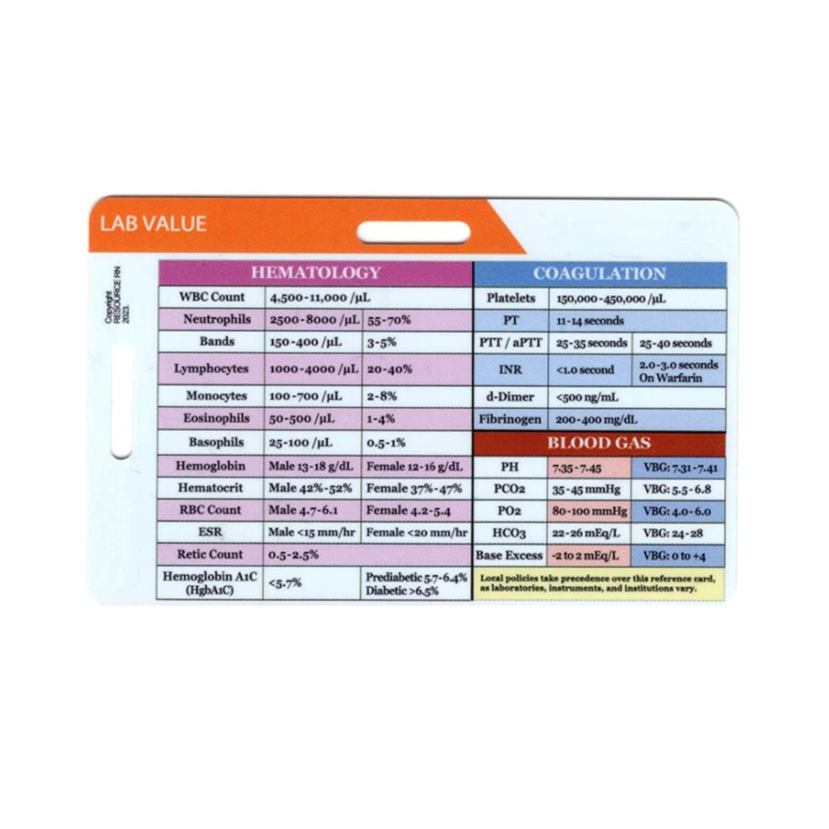 Medical Lab Values - بطاقة AA77 الجديدة لقيم المختبرات وترتيب