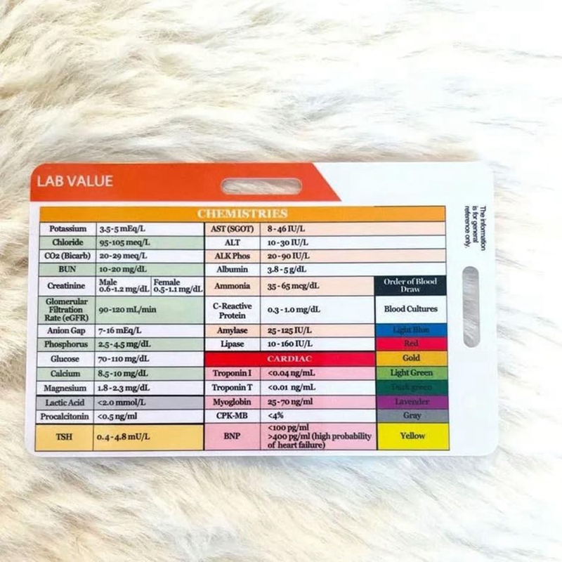 بطاقة معايير المختبرات وترتيب  - مراجعة Medical Lab Values وسعره